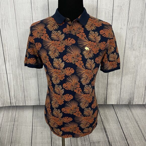Buffalo David Bitton Men Medium Midnight Blue Floral Short Sleeve Polo Shirt NWT - Picture 2 of 8